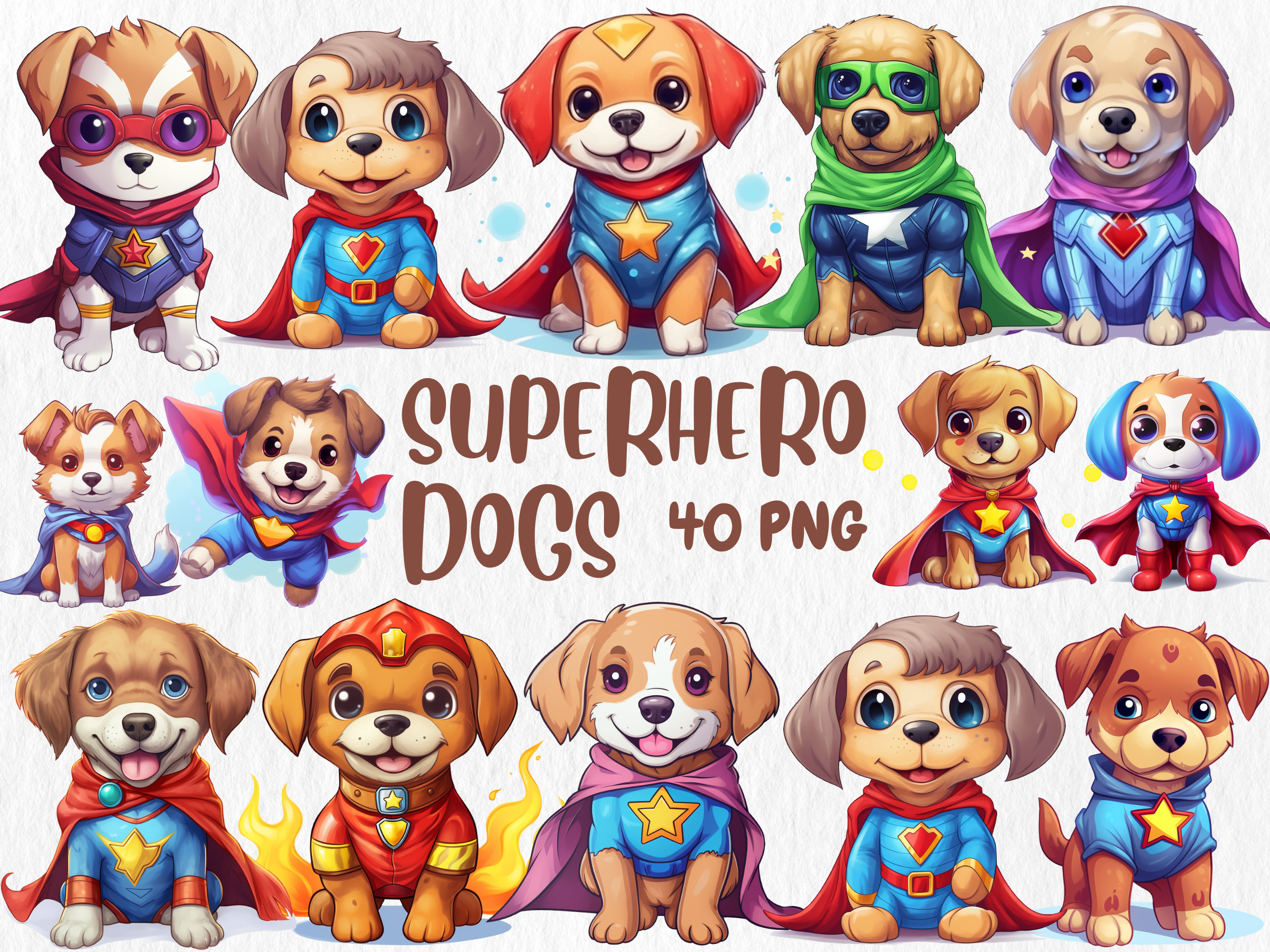 Watercolor Superhero Dogs Clipart | Flying Dog, Dog in Hero Mask, Cute Adorable Dog Illustrations | Instant Download for Commercial Use