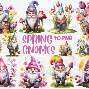 Watercolor Spring Gnomes Clipart: Easter & Nursery Decor (Digital Download)
