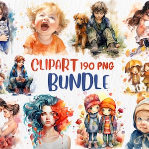 Aquarell Clipart Mega Bundle | 190 PNG Grafiken, süße Jungs, süße Mädchen, Kinder, Babys, Hochzeit Clipart, Sofort Download für kommerzielle Nutzung