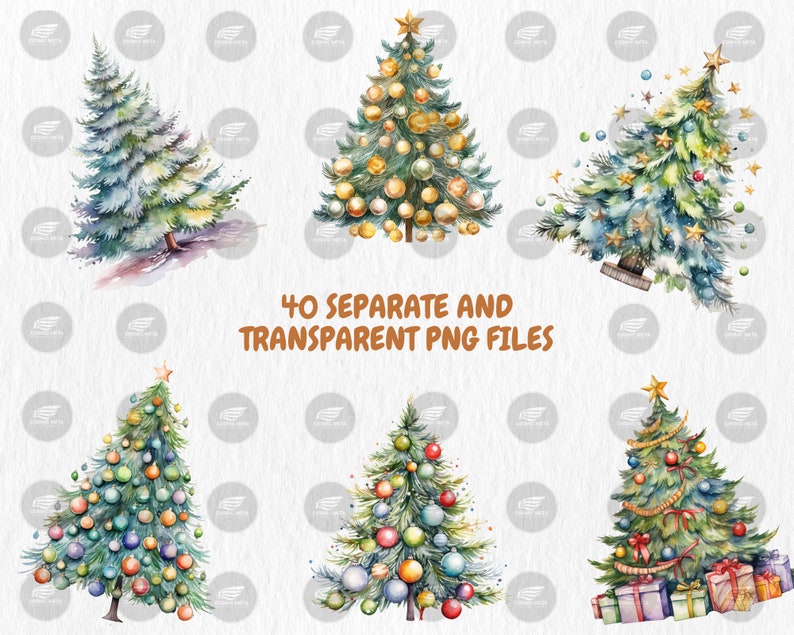 Watercolor Christmas Trees Clipart: Holiday PNG Graphics (instant ...