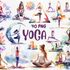 Aquarell Yoga Clipart | Yoga Girl, Yoga Poses, Mats, Chakras, Wellness Element Illustrationen, 40 Transparente PNG Grafiken | Kommerzielle Nutzung