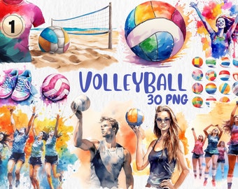 Watercolor Volleyball Clipart: Sports Illustrations (PNG, Instant Download)