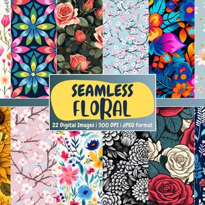 Seamless Floral Digital Paper: 22 JPEG Patterns (12x12 inch) (Instant Download)
