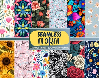 Seamless Floral Digital Paper: 22 JPEG Patterns (12x12 inch) (Instant Download)
