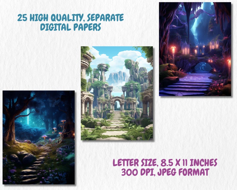 Magical Landscapes Digital Paper: Fantasy Scenery Backdrops (8.5x11 ...
