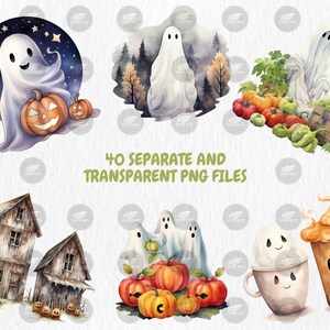Watercolor Autumn Ghosts Clipart | Autumn Ghost Illustrations | Painted Ghost Clipart, 40 PNG Graphics, Instant Download for Commercial Use