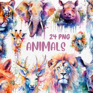 Watercolor Animals Clipart | Painted Animal Clipart | Colorful Animal Illustrations, PNG Graphics | Instant Download for Commercial Use