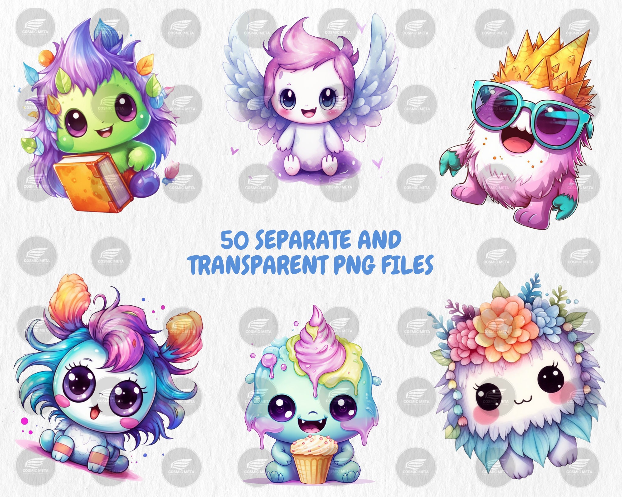 Watercolor Kawaii Monsters Clipart | Playful and Funny