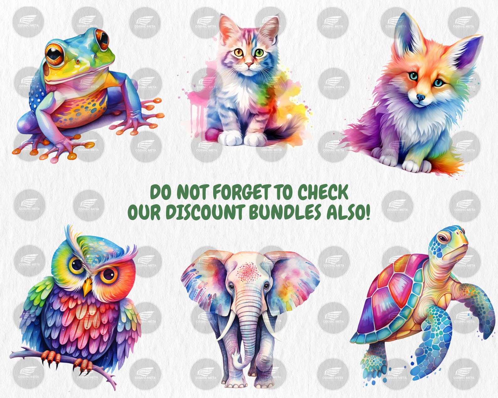 Watercolor Rainbow Animals Clipart | 40 PNG Images (digital Download ...
