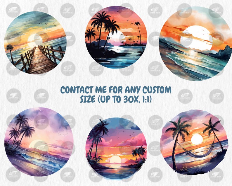 Watercolor Beach Sunset Clipart: Tropical Illustrations (instant ...