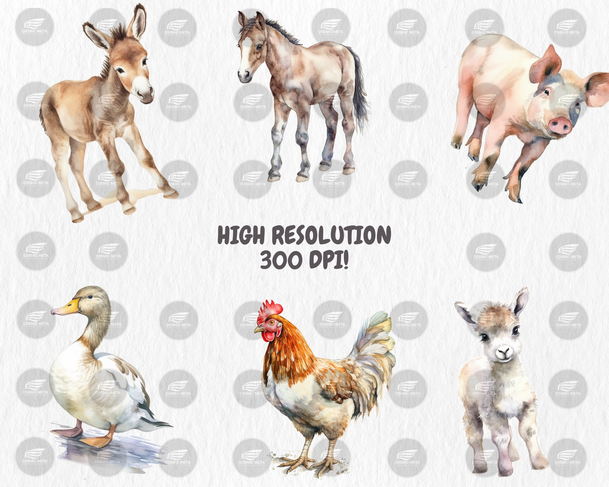 Watercolor Farm Animals Clipart: Rustic Illustrations (commercial Use ...