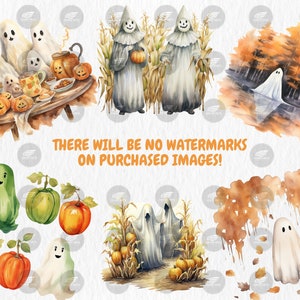 Watercolor Autumn Ghosts Clipart | Autumn Ghost Illustrations | Painted Ghost Clipart, 40 PNG Graphics, Instant Download for Commercial Use