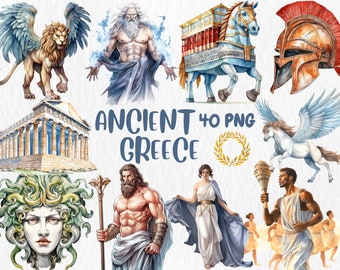 Watercolor Greek Mythology Clip Art: Gods, Goddesses, Medusa (Instant Download)