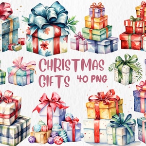 Aquarell Weihnachtsgeschenke und Geschenke Clipart | Urlaub Dekor, Xmas Dekor, Geschenk-Boxen Illustrationen | Sofort Download für kommerzielle Nutzung