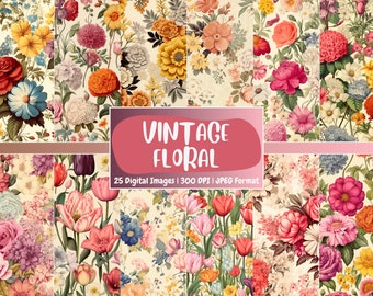 Vintage Floral Digital Paper: Retro Wildflower Scrapbook Prints (Digital Download)