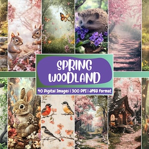 Spring Woodland Digital Paper | Spring Background, Nature-Inspire Backdrops, Crafting, Printable | Download for Journals & Scrapbooking