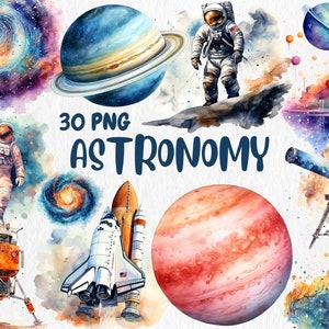 Aquarell Astronomie Clipart | Mond, Sonne, Planeten, Sterne, Galaxien, Nebel Illustrationen, PNG Grafiken, Sofort Download für kommerzielle Nutzung