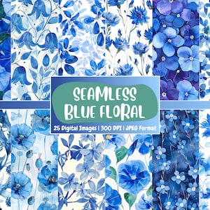 Blue Floral Digital Paper: Shabby Chic Scrapbook Backgrounds (Digital Download)