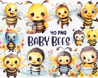 Watercolor Baby Bee Clipart | Flying Bee Illustrations (PNG Digital Download)