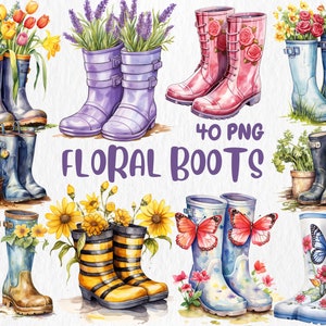 Watercolor Floral Garden Boots Clipart: Spring Illustrations (Instant Download)