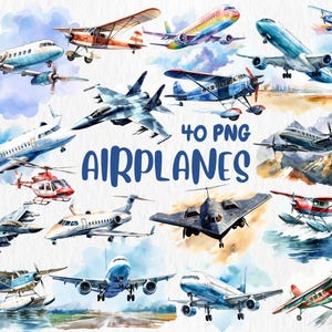 Watercolor Airplane Clipart: Vintage & Modern Planes (Instant Download)