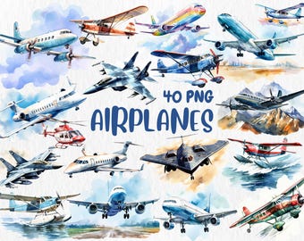 Watercolor Airplane Clipart: Vintage & Modern Planes (Instant Download)