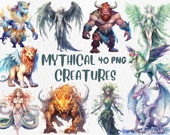 Watercolor Mythical Creatures Clipart: Fantasy Illustrations (Digital Download)