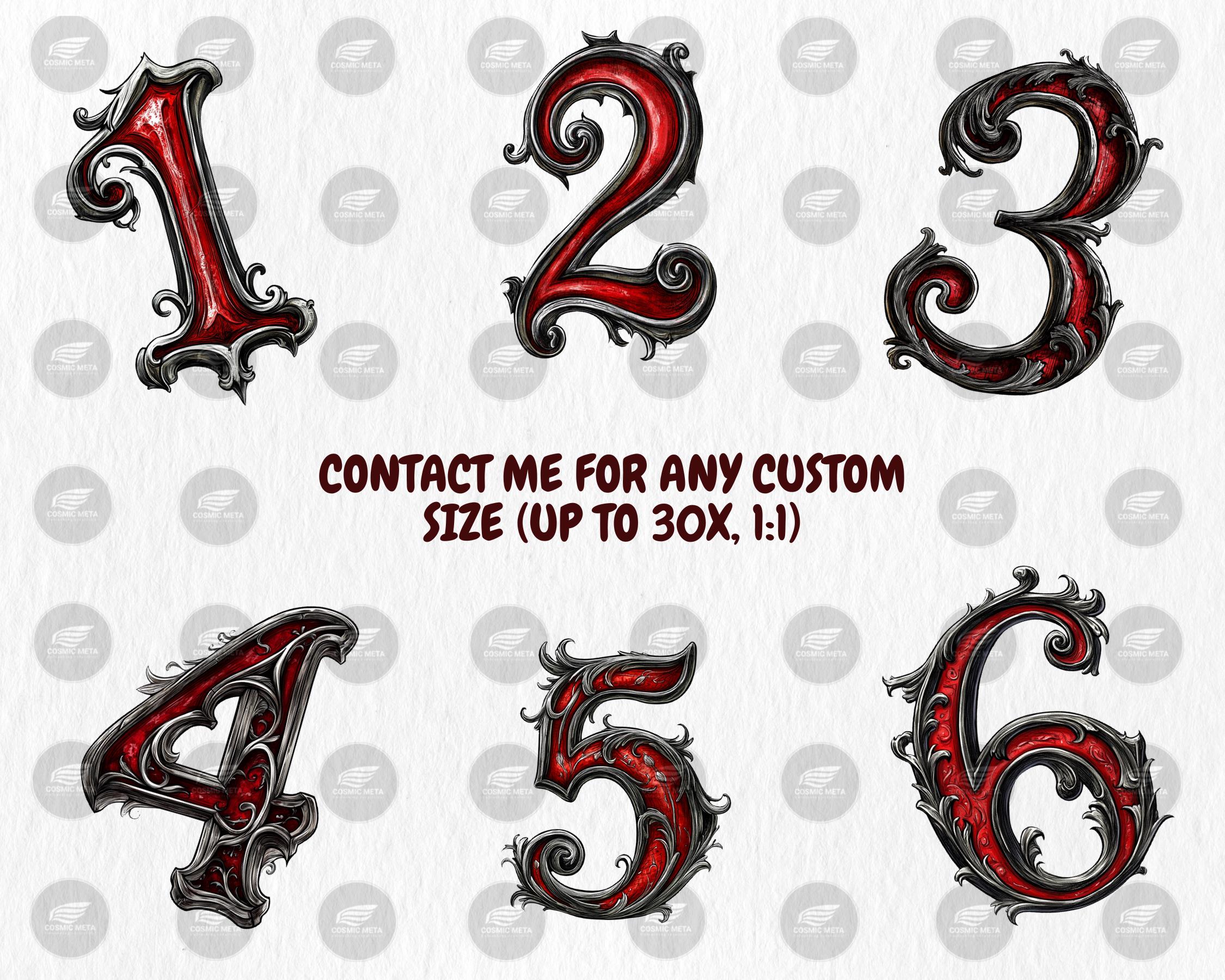 Red Gothic Numbers Red Gothic Alphabet Clipart: Medieval Letters & Numbers (PNG Digital ...