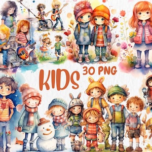 Aquarell Kinder Clipart | Gemalte Jungen und Mädchen Clipart | Glückliche Kinder Illustrationen | PNG-Dateien | Sofort Download für kommerzielle Nutzung