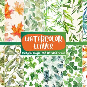 Naadloos digitaal papier met zachte bladeren | Bladachtergrond, groene natuurachtergronden, knutselen, afdrukbaar, downloaden voor tijdschriften en scrapbooking
