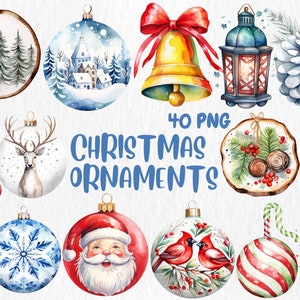 Aquarell Weihnachtsschmuck Clipart | Weihnachtsdekoration, festliche Feiertage, Weihnachtsillustration | Sofort Download für kommerzielle Nutzung