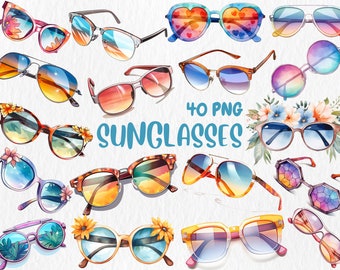 Watercolor Sunglasses Clipart: Summer Fashion Illustrations (Digital Download)