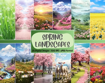 Spring Landscape Digital Paper: Floral Forest Backgrounds (Digital Download)