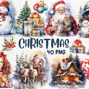 Watercolor Christmas Clipart | Painted Christmas Clipart | Christmas Illustrations | PNG Graphics | Instant Download for Commercial Use