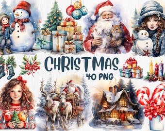 Watercolor Christmas Clipart | Painted Christmas Clipart | Christmas Illustrations | PNG Graphics | Instant Download for Commercial Use
