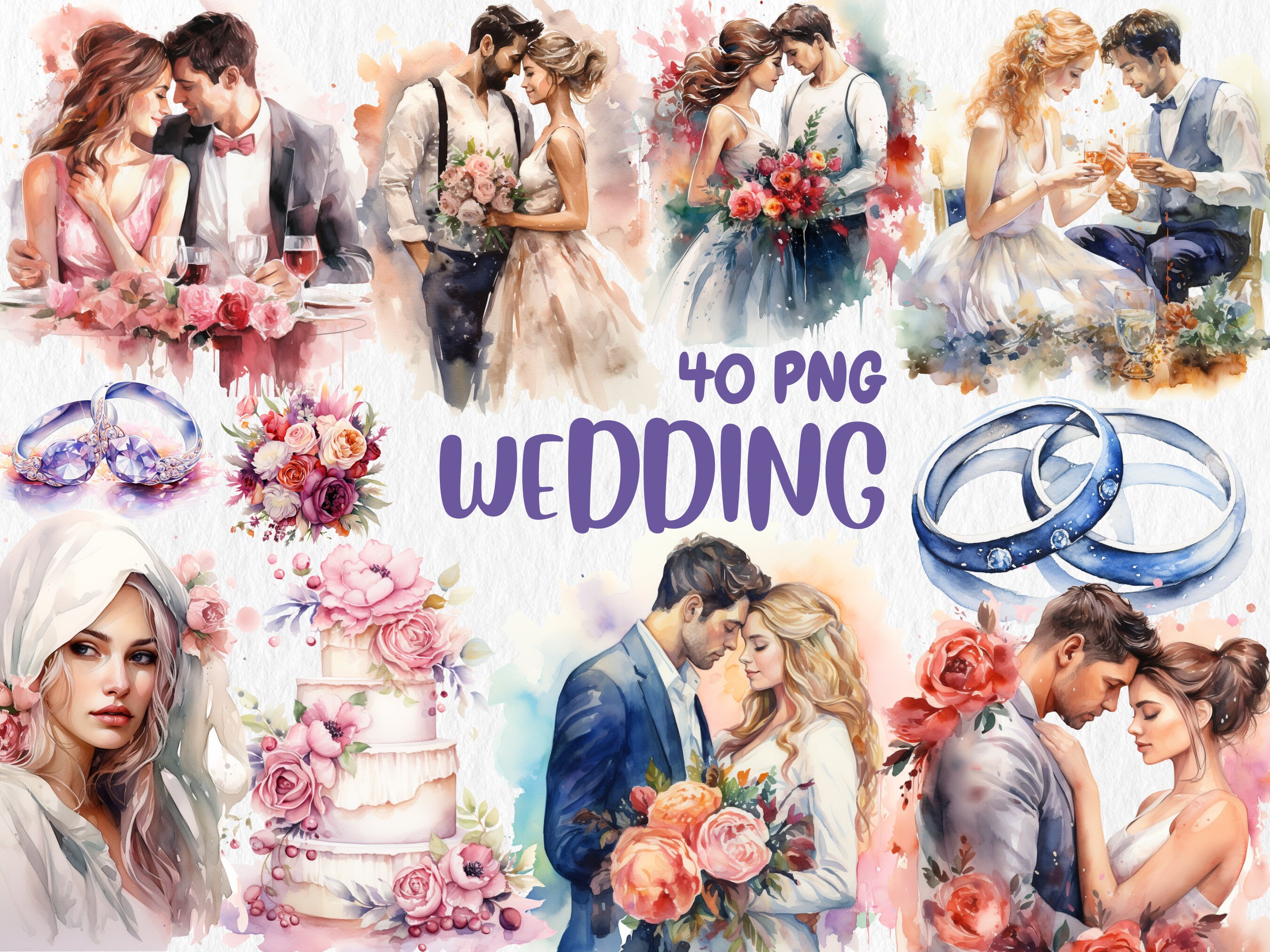 Watercolor Clipart Mega Bundle: 190 PNG Graphics, Kids & Wedding ...