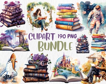 Aquarell Buch Clipart Mega Bundle: Gothic, Märchen, Astronomie (190 PNG-Bilder) (Digitaler Download)