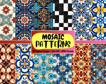 Seamless Mosaic Patterns: Tile Texture Digital Paper (Instant Download)