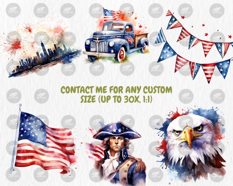 Watercolor 4th of July Clipart | American Flag, Independence Day, Uncle Sam Hat Illustrations | Instant Download for Commercial Use