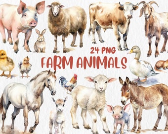 Watercolor Farm Animals Clipart: Rustic Illustrations (Commercial Use, Instant Download)