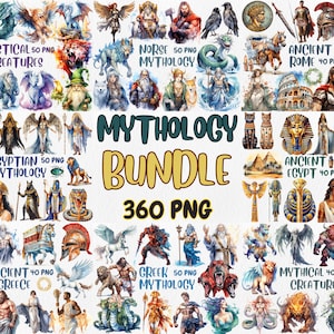Pacote de Mega Clipart de Mitologia em Aquarela | Roma Antiga, Egito, Grécia, Nórdico, Grego, Mitologia Egípcia | Download Instantâneo para Uso Comercial