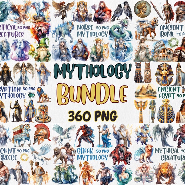 Watercolor Mythology Mega Clipart Bundle | Ancient Rome, Egypt, Greece, Norse, Greek, Egypt Mythology | Instant Download for Commercial Use