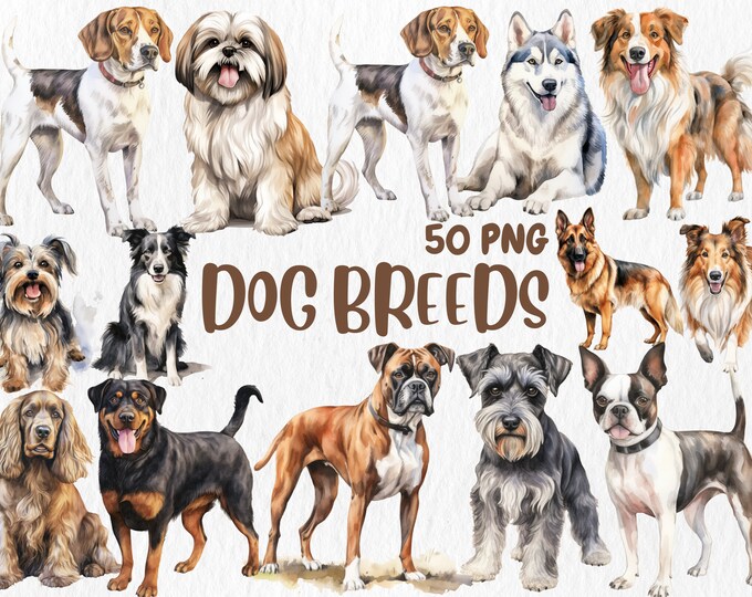 Big Dog Breeds Clipart Bundle Labeled Dog PNG Set - Etsy Canada
