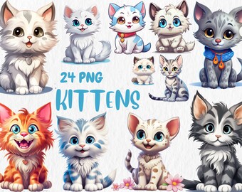 Watercolor Kitten Clipart | Cat Illustrations, Commercial Use (Digital Download)