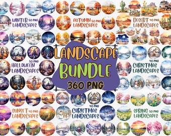 Watercolor Landscape Clipart Bundle: Seasonal Scenes (360 PNG) (Digital Download)