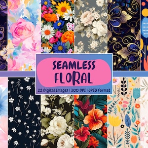 Nahtloses Blumen Digital Papier | Florale Muster, Scrapbook Papier, Basteln, Dekor, Blumen, Printable | Sofort Download für kommerzielle Nutzung
