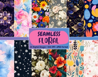 Seamless Floral Digital Paper: 22 JPEG Patterns (12x12 inch) (Instant Download)