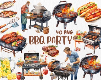 Watercolor BBQ Clipart: Grill, Hot Dog Illustrations (Instant Download)