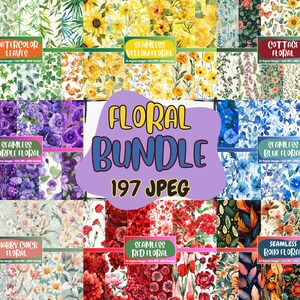 Pacote Mega de Papel Digital Floral Sem Costura | Padrões de Flores Shabby Chick, Boho, Cottage, Amarelo e Azul | Download Instantâneo para Uso Comercial