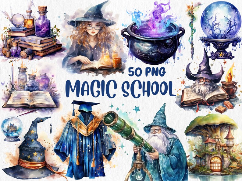 Watercolor Magic Mega Clipart Bundle | Mystical Forests, Fantasy Portals, Wizards, Witches, Potion| Instant Download for Commercial Use